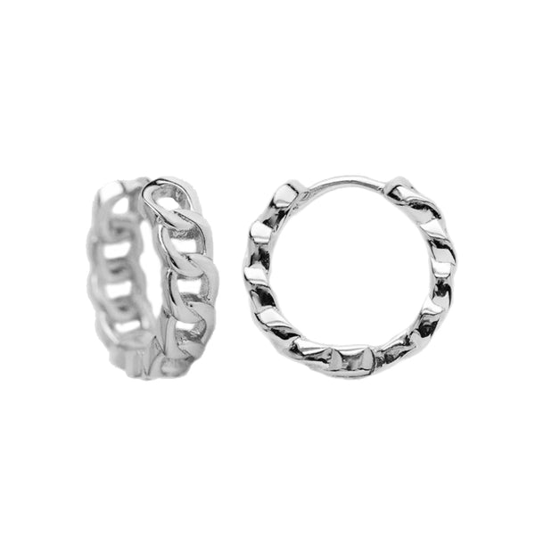 FE1431 925 Sterling Silver Cuban Chain Knot Hoop Earrings