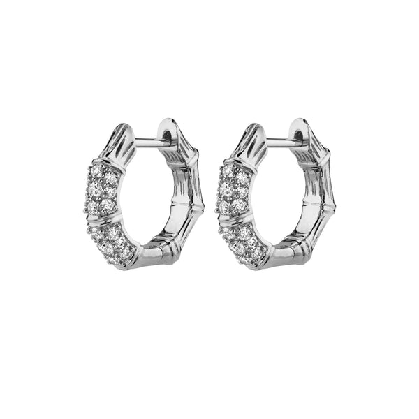 FE1142 925 Sterling Silver Bamboo Zircon Hoop Earrings