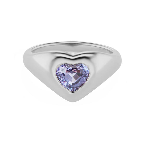 FJ0393 925 Sterling Silver Blue Zircon Heart Ring