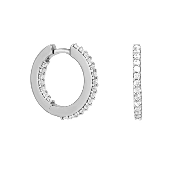FE1916 925 Sterling Silver Minimalist Pave Cubic Zirconia Huggie Hoop Earrings