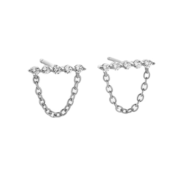 FE1919 925 Sterling Silver Pave CZ Link & Chan Stud Earrings