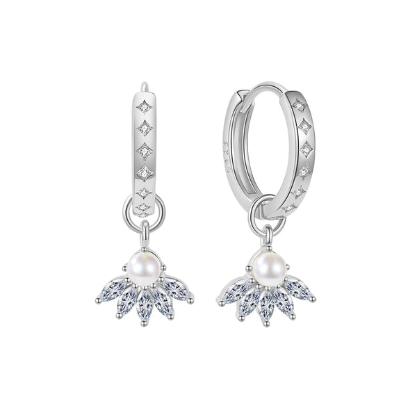 FE1859 925 Sterling Silver Freshwater Pearl CZ Hoops