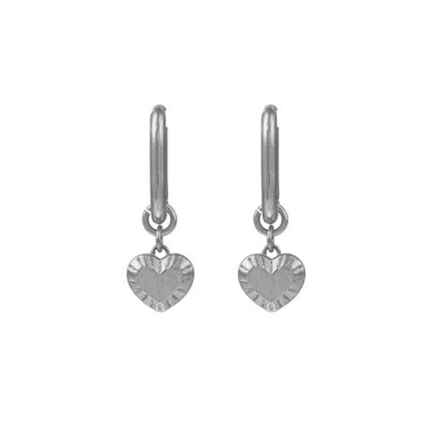 FE2021 925 Sterling Silver Women Heart Dangle Hoop Earrings