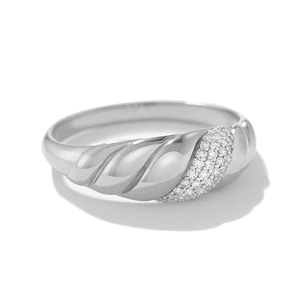 FJ0448 925 Sterling Silver5 Pave Diamond Croissant Dome Ring