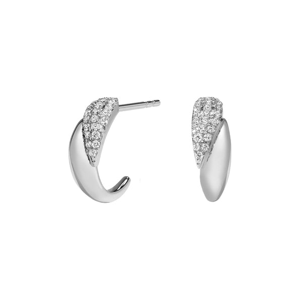 FE1803 925 Sterling Silver Dome CZ Hoops Earrings