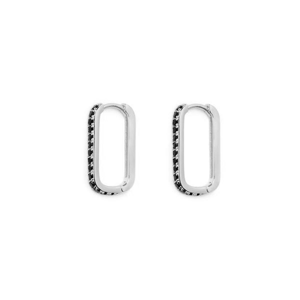 FE1001 925 Sterling Silver Black Zircon Pave Hoop Earrings