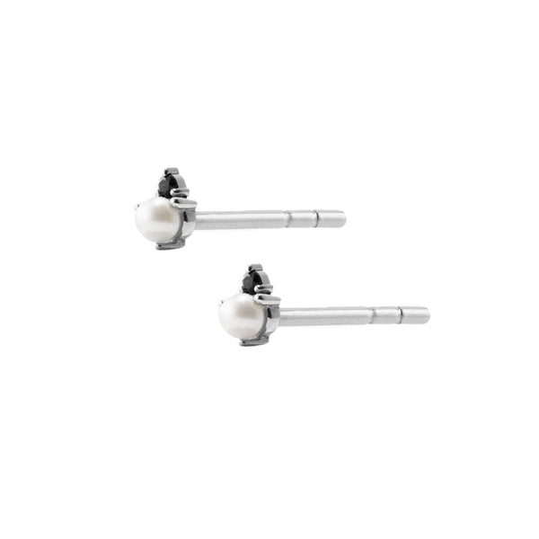 PE0031 925 Sterling Silver Black CZ & Pearl Mini Stud Earrings