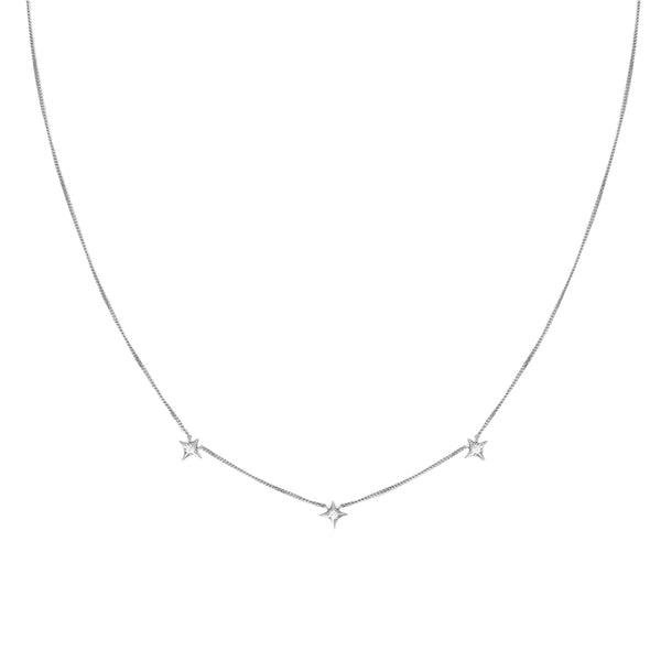 FX0881 925 Sterling Silver Cosmic Trio Star Women Choker Necklace
