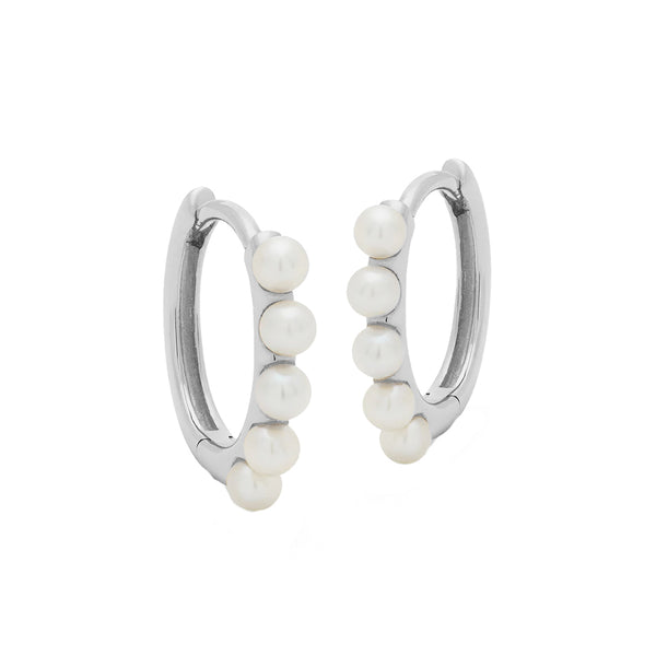 PE0007 925 Sterling Silver Dainty Freshwater Pearl Women Huggie Hoos Earring