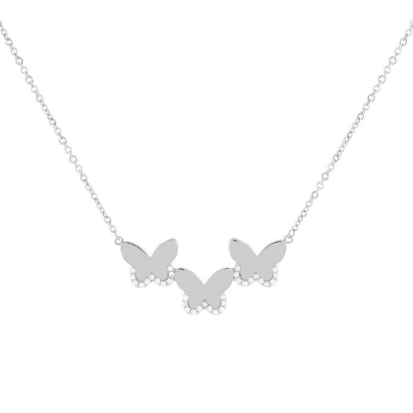 FX0712 925 Sterling Silver Triple Butterfly Necklace