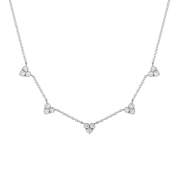 FX0716 925 Sterling Silver Five Cubic Zirconia Heart Necklace