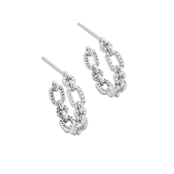 FE1964 925 Sterling Silver Trendy Link CZ Open Hoop Earrings For Women