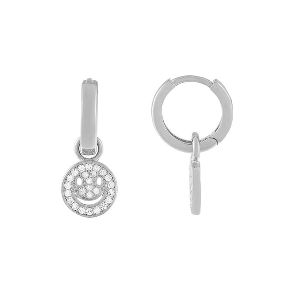 FE1751 925 Sterling Silver Cubic Zirconia Smile Face Huggie Earring