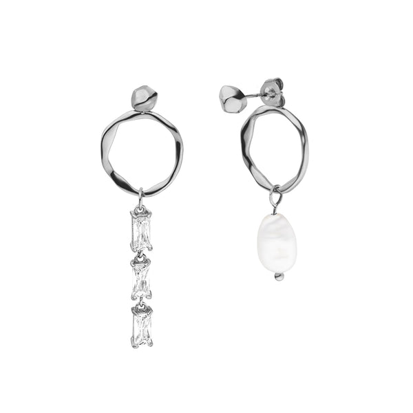 FE1670 925 Sterling Silver CZ Freshwater Pearl  Hoop Earring