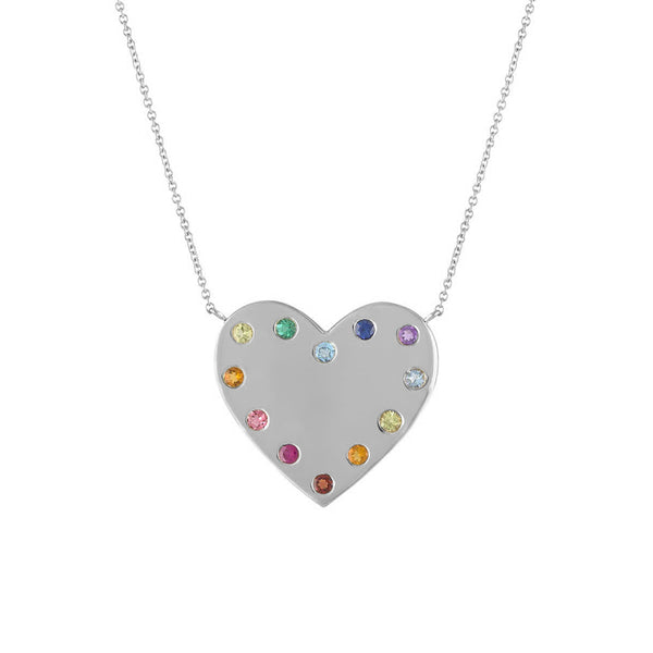 FX0624 925 Sterling Silver Rainbow Heart Pendant Necklace