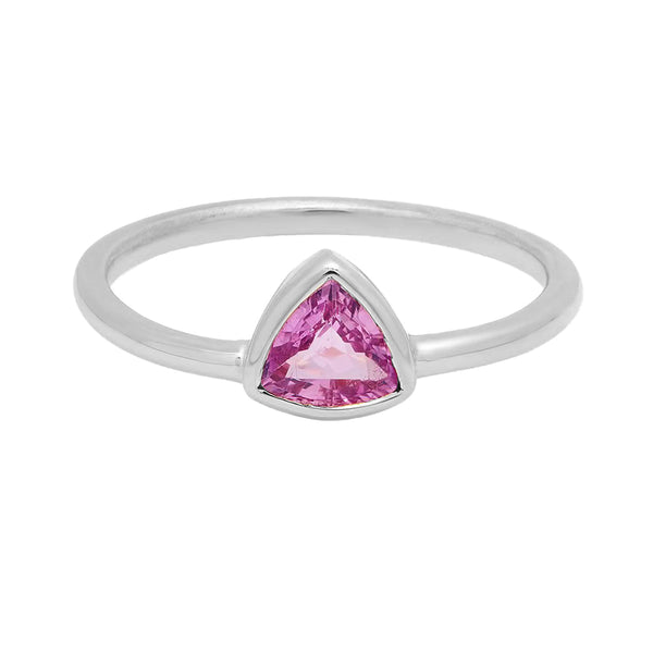 FJ0549 925 Sterling Silver Pink Sapphire Trillion Finger Ring