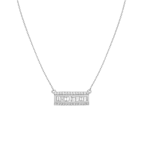 FX0820 925 Sterling Silver Baguette CZ Bar Necklace