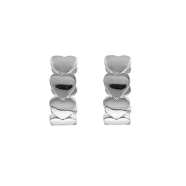 FE2022 925 Sterling Silver Stacked Heart Huggie Hoop Earrings
