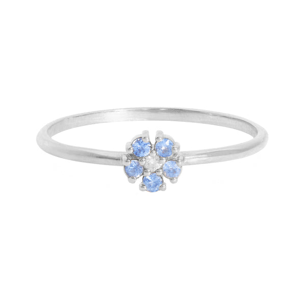 FJ0731 925 Sterling Silver Blue Sapphire Flower Ring