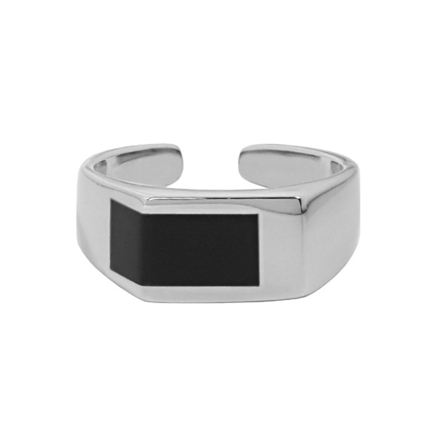 RHJ1083 925 Sterling Silver Black Enamel Width Ring
