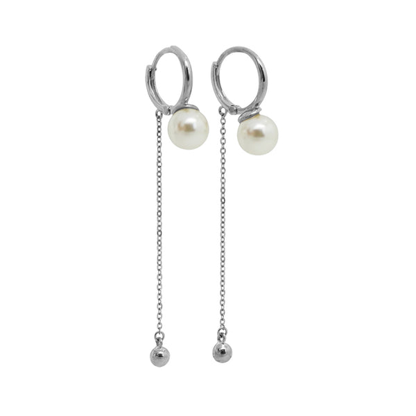 PE0057 925 Sterling Silver Gold Bead Freshwater Pearl Chain Hoop Earrings