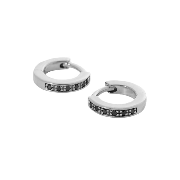 FE1959 925 Sterling Silver Black CZ Mini Women Huggie Earrings