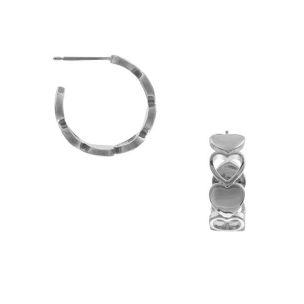 FE2015 925 Sterling Silver Dainty Heart Open Half Hoop Earrings