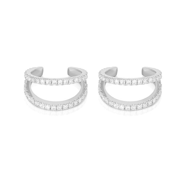 FE1254 925 Sterling Silver Double Row Zircon Cuff Earrings