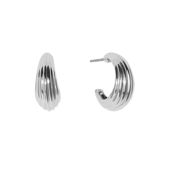 FE1738 925 Sterling Silver Ribbed Hoop Earring