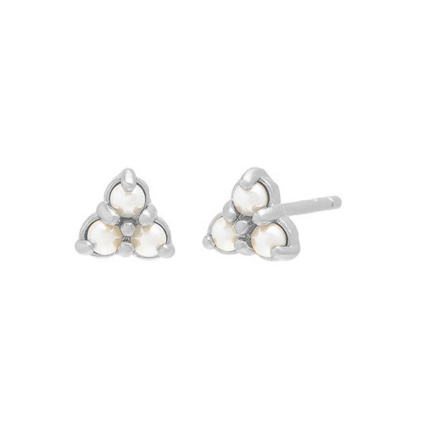 PE0009 925 Sterling Silver Mini Dainty Freshwater Pearl Trio Stud Earrings