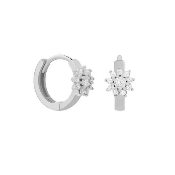 FE1159 925 Sterling Silver Flower Zircon Hoop Earrings