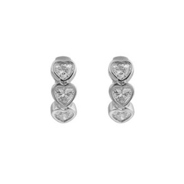 FE2019 925 Sterling Silver Triple Heart Cubic Zirconia Huggie Hoop Earrings