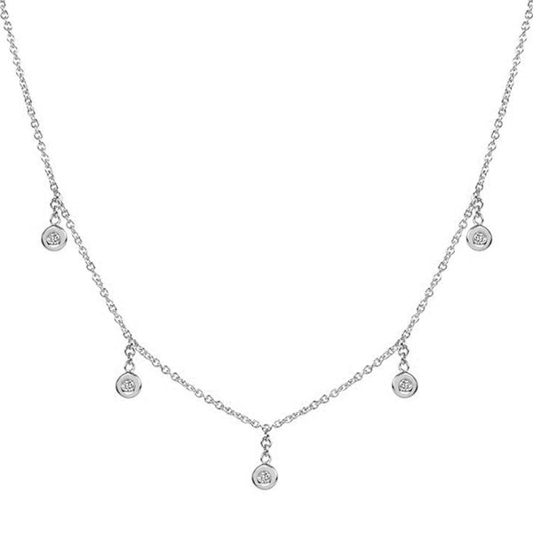 FX0447 925 Sterling Silver Five Zircon Bezel Necklace