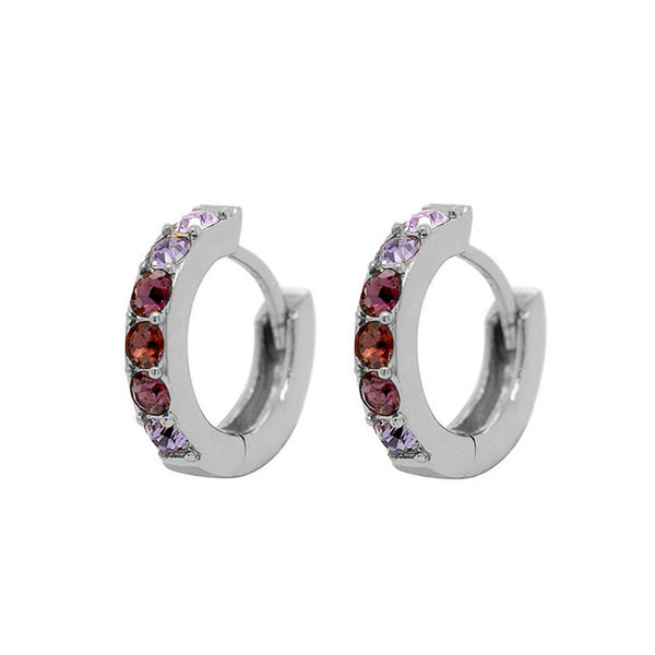 FE0784 925 Sterling Silver Amethyst Ombre Hoop Earrings