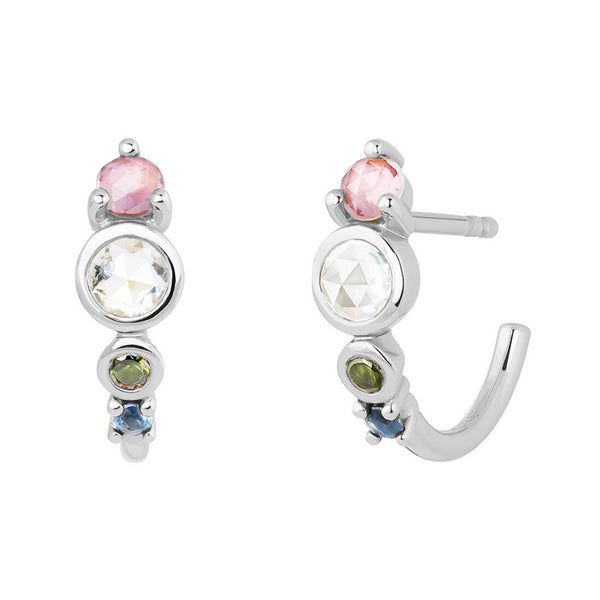 FE0301 925 Sterling Silver Small Stones Hoop Earrings