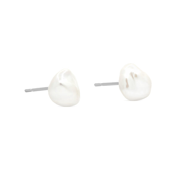 PE0128 925 Sterling Silver Classic Freshwater Pearl Baroque Stud Earrings