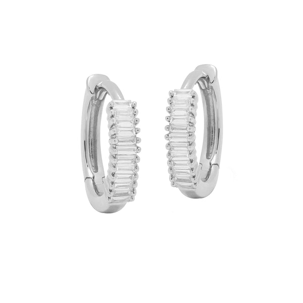 FE1915 925 Sterling Silver Baguette Cubic Zirconia Huggie Hoop Earrings