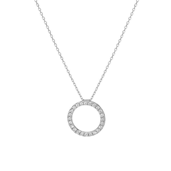 FX0403 925 Sterling Silver Zircon Circle Pendant Necklace