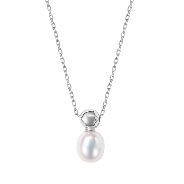 FX0847 925 Sterling Silver Single Freshwater Pearl Gold Bead Necklace