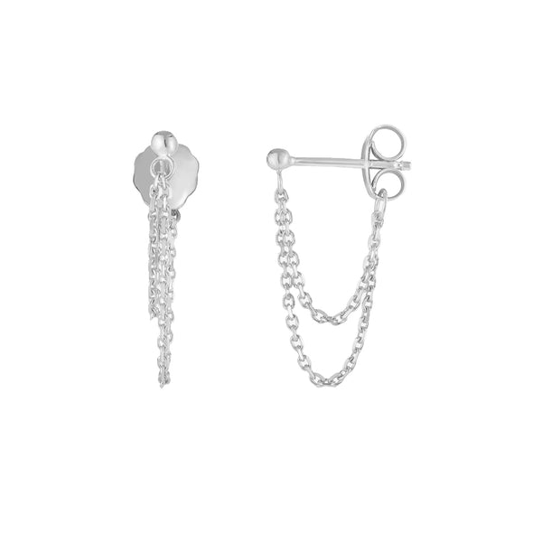 FE1966 925 Sterling Silver Double Drape Front To Back Chain Earrings