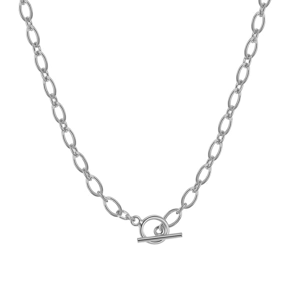 FX0907 925 Sterling Silver T-Bar Chunky Chain Toggle Necklace