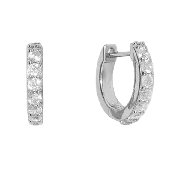 FE1285 925 Sterling Silver Pave Medium Huggie Hoops Earrings