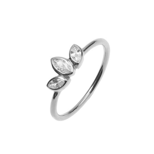 FJ0350 925 Sterling Silver Three Leaf Zircon Ring
