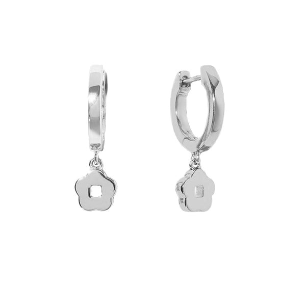 FE1282 925 Sterling Silver Beauty Flower Huggie Hoops Earrings