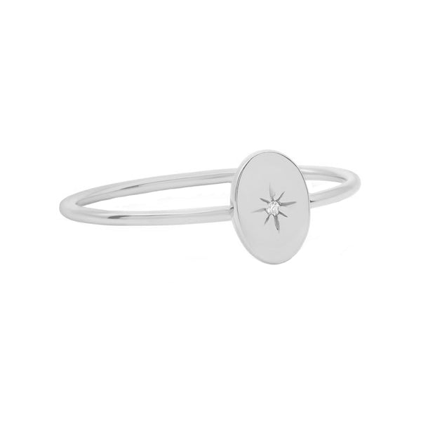 FJ0513 925 Sterling Silver Signet Starburst CZ Ring