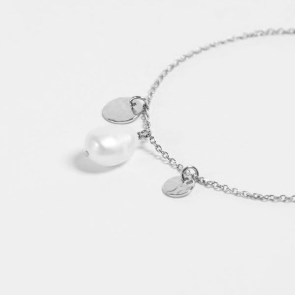 FS0036 925 Sterling Silver Pearl & Coin Pendant Bracelet
