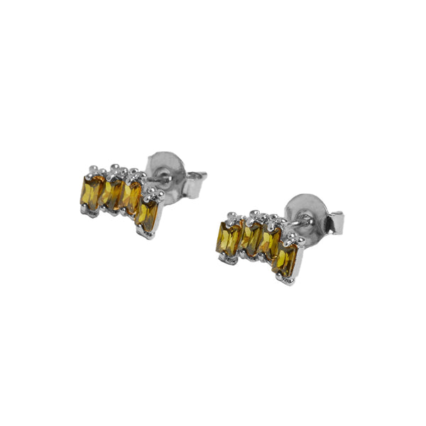 FE1930 925 Sterling Silver Quartet Baguette Green CZ Mini Stud Earrings