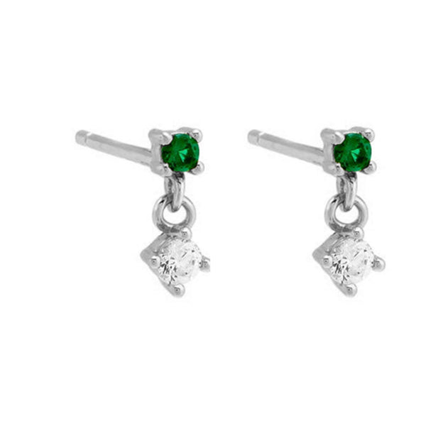 FE1997 925 Sterling Silver Green Cubic Zircoia Drop Stud Earrings