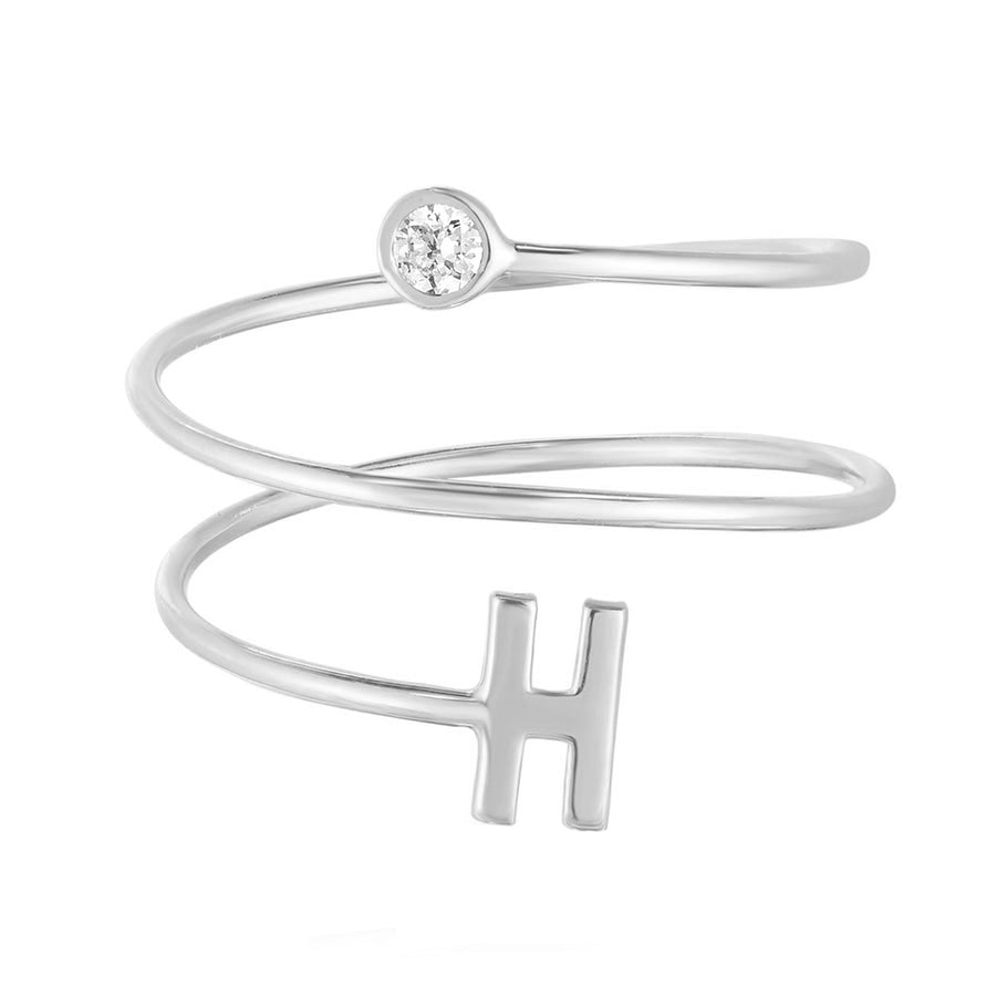 FJ0559 925 Sterling Silver Initial Coil CZ Ring