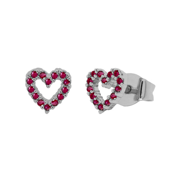 FE1272 925 Sterling Silver Open Red Heart Stud Earrings